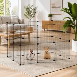 20-Panel Small Animal Pet Cage with Door Enclosure Black 35x35 cm Steel Playpen