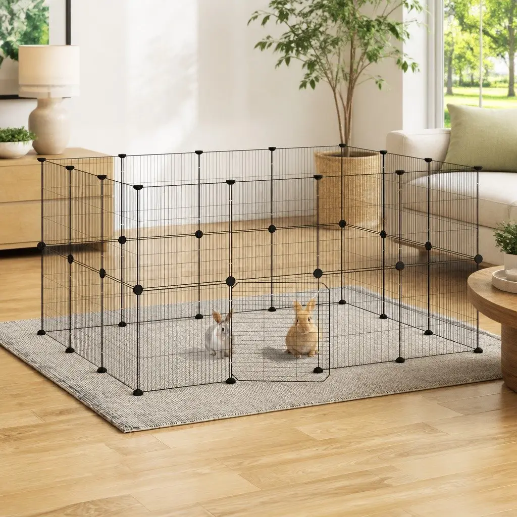 Pet Cage Powder-coated Steel 140x105x70 cm Black 28 Panel Enclosure