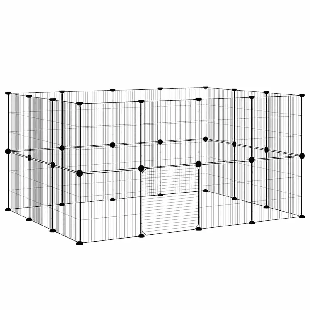 Pet Cage Powder-coated Steel 140x105x70 cm Black 28 Panel Enclosure