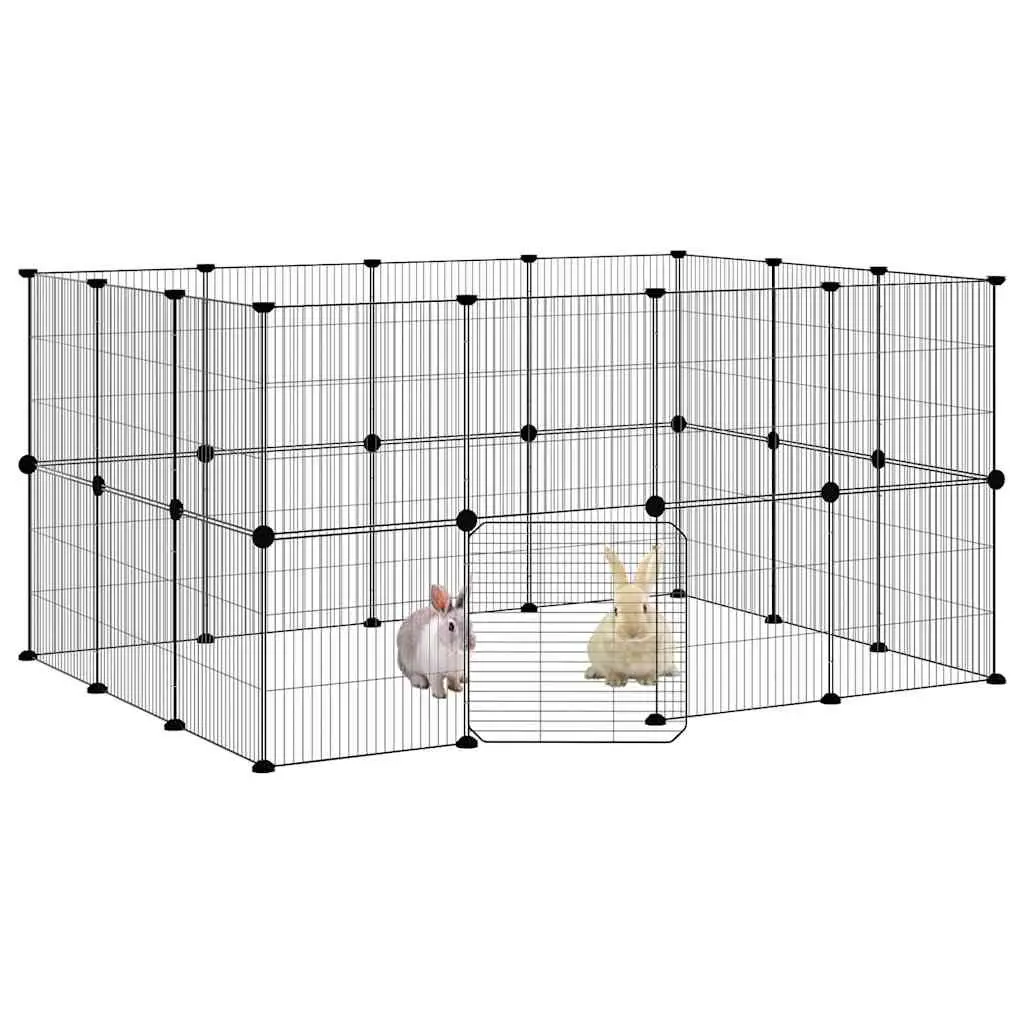 Pet Cage Powder-coated Steel 140x105x70 cm Black 28 Panel Enclosure
