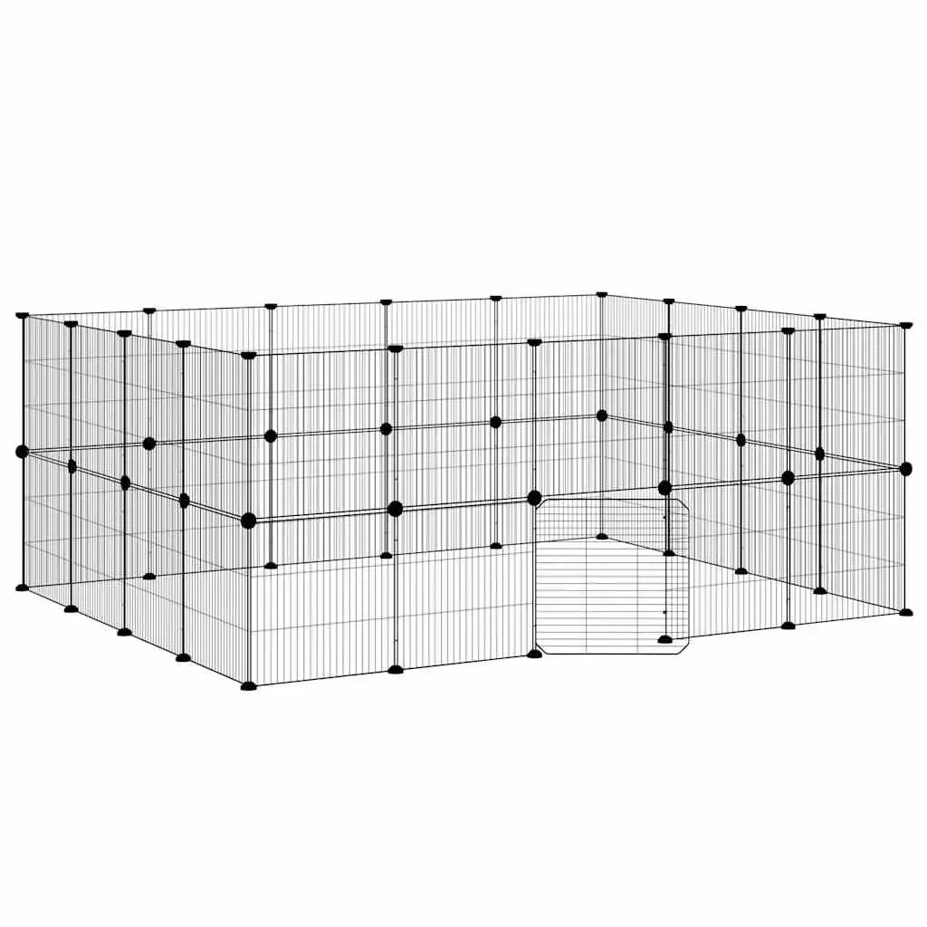 Pet Cage Powder-Coated Steel 175x140x70 cm Black 36 Panel DIY Animal Enclosure