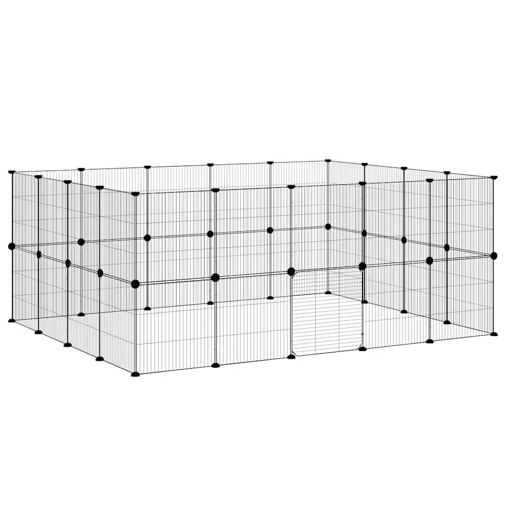 Pet Cage Powder-Coated Steel 175x140x70 cm Black 36 Panel DIY Animal Enclosure
