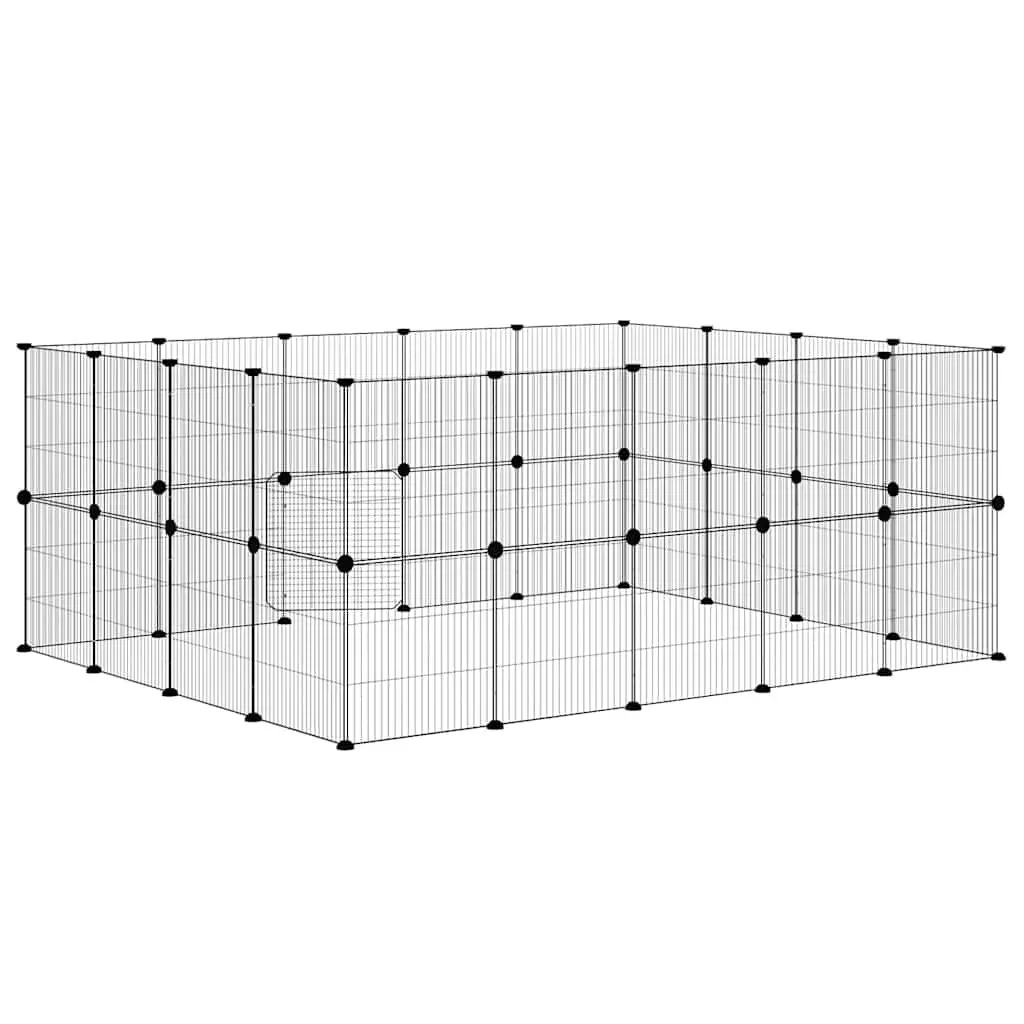 Pet Cage Powder-Coated Steel 175x140x70 cm Black 36 Panel DIY Animal Enclosure