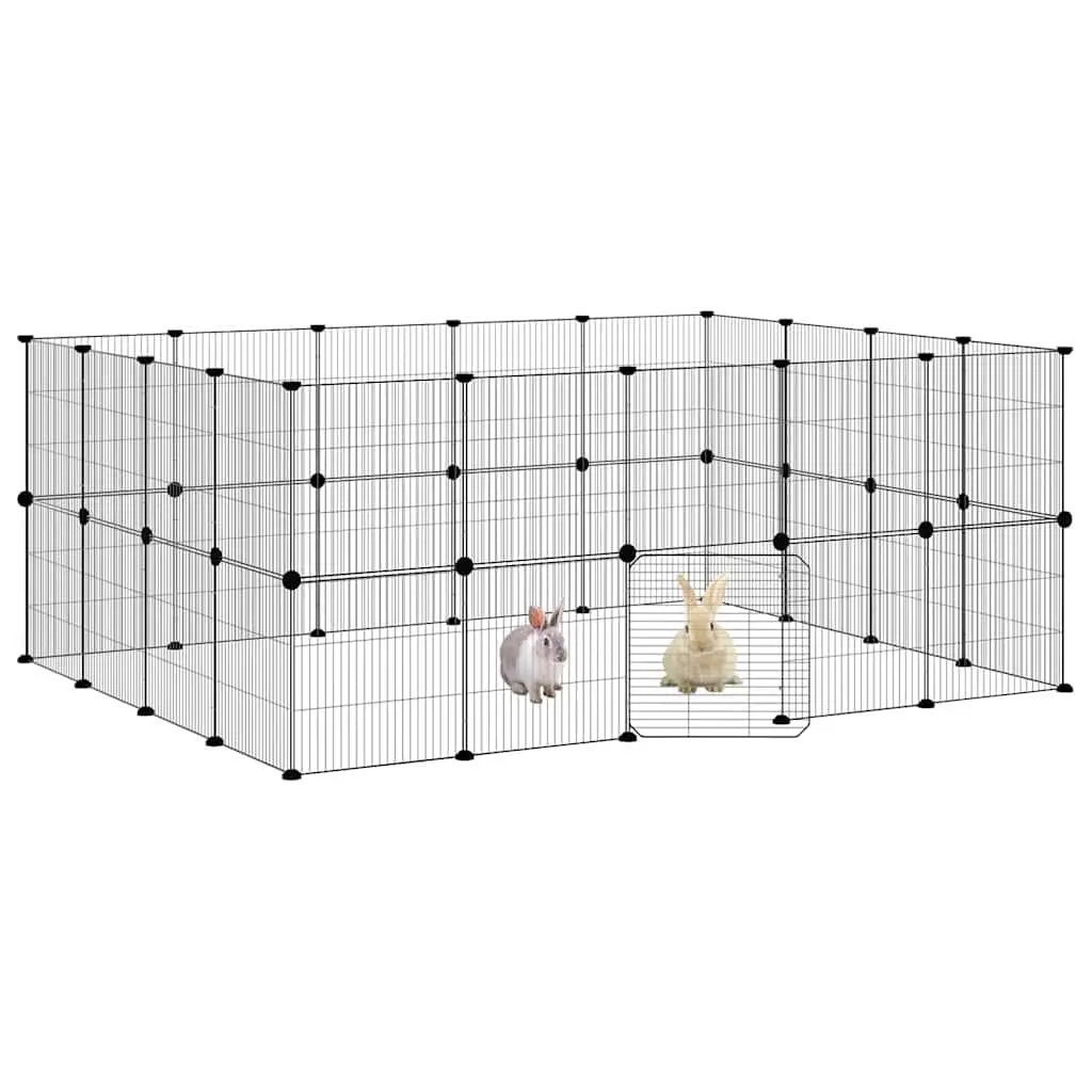 Pet Cage Powder-Coated Steel 175x140x70 cm Black 36 Panel DIY Animal Enclosure