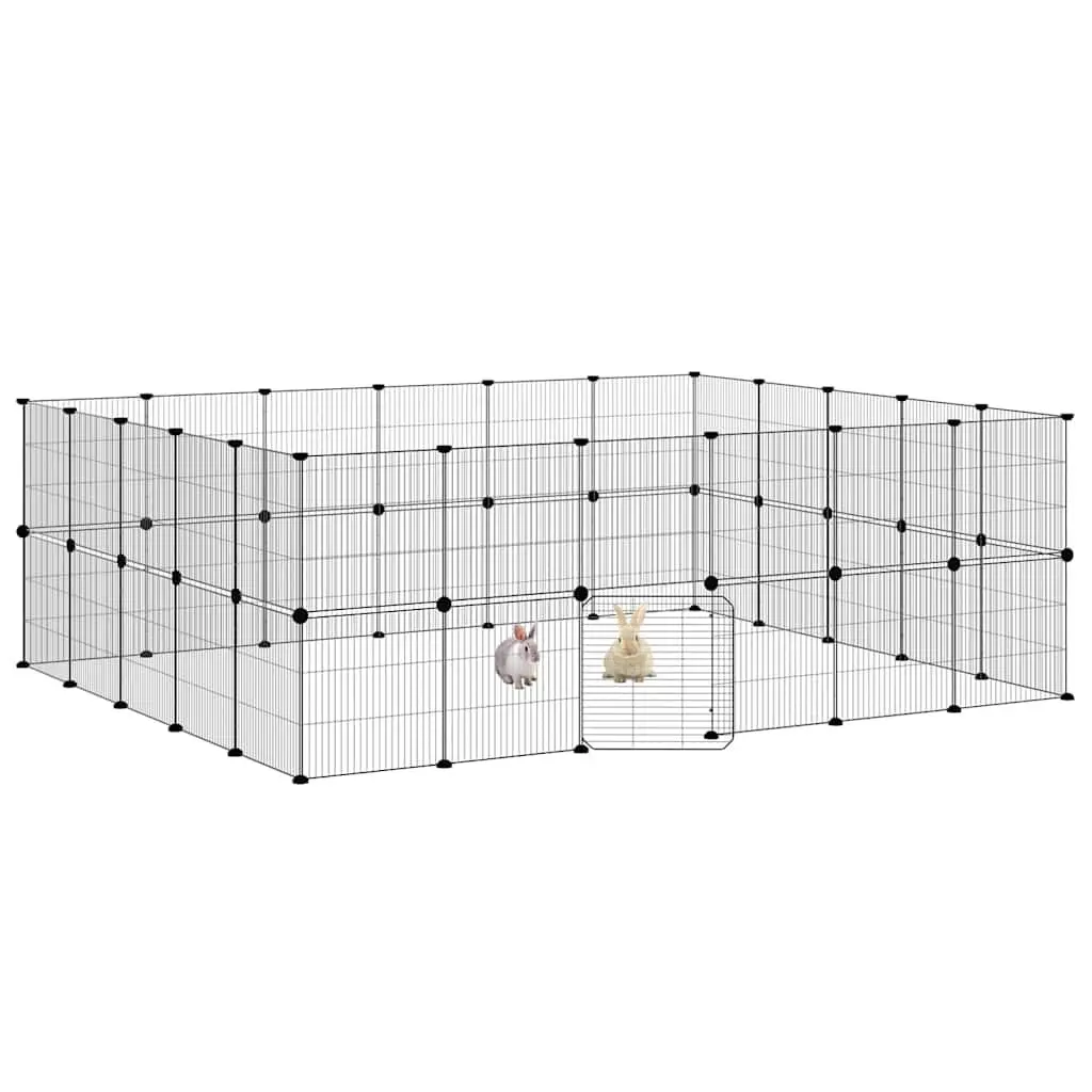 44-Panel Playpen for Small Animals, Black