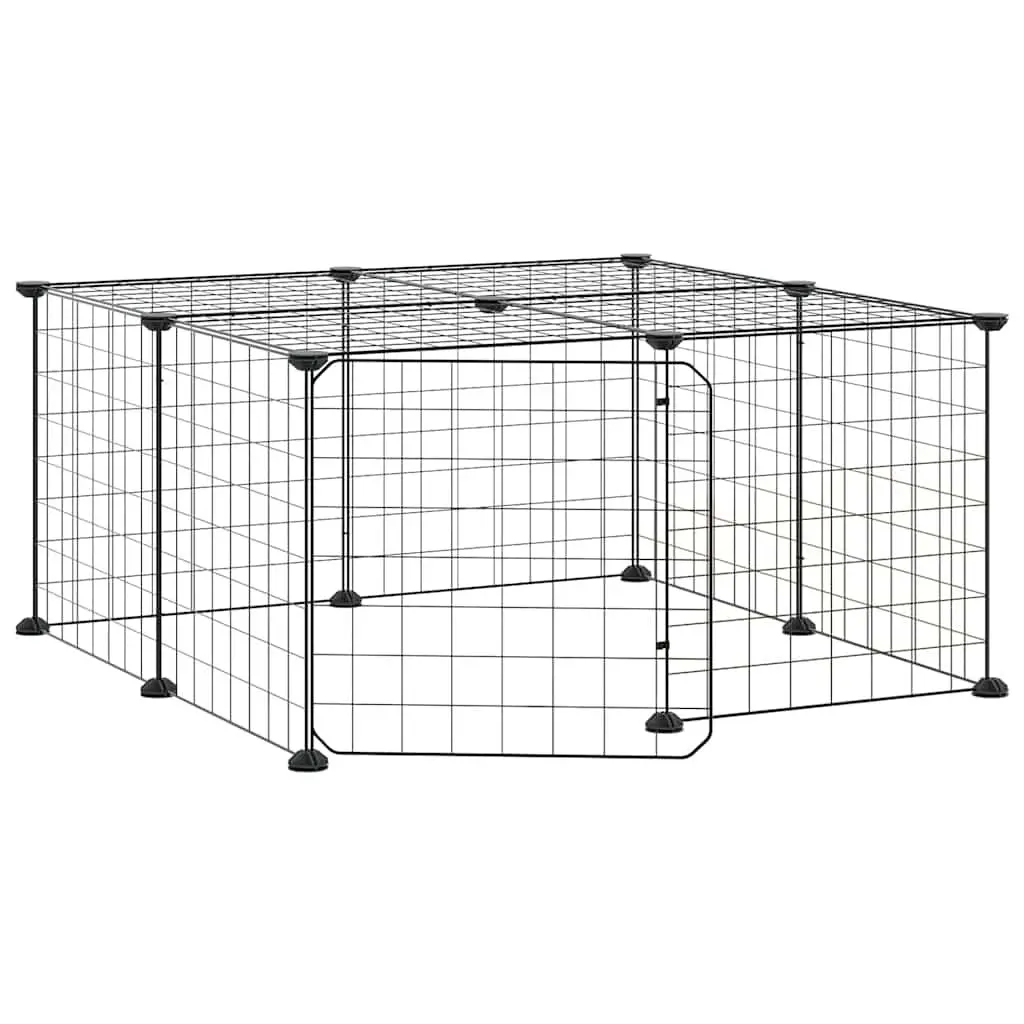 12-Panel Pet Cage with Door Black 35x35 cm Small Animal Habitat Enclosure