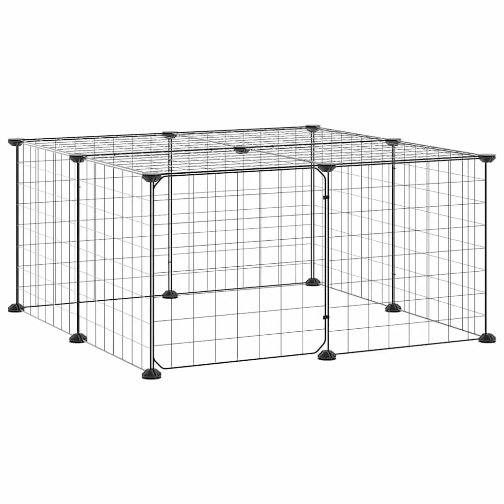 12-Panel Pet Cage with Door Black 35x35 cm Small Animal Habitat Enclosure