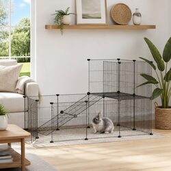 20-Panel Pet Cage with Door Black 35x35cm Small Animal Habitat Enclosure
