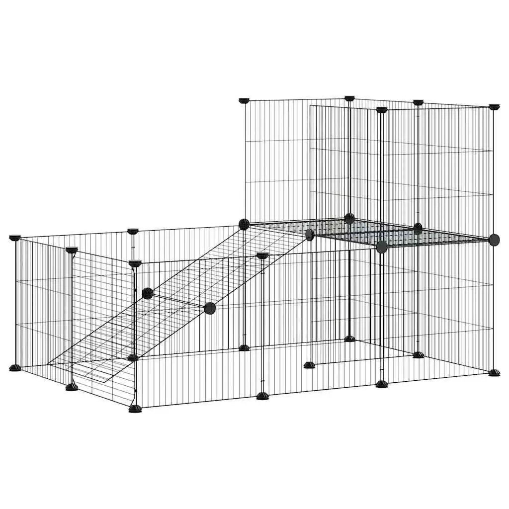 20-Panel Pet Cage with Door Black 35x35cm