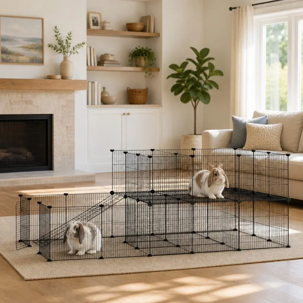 44-Panel Pet Cage with Door 175x105x70 cm DIY Modular Animal Enclosure Black