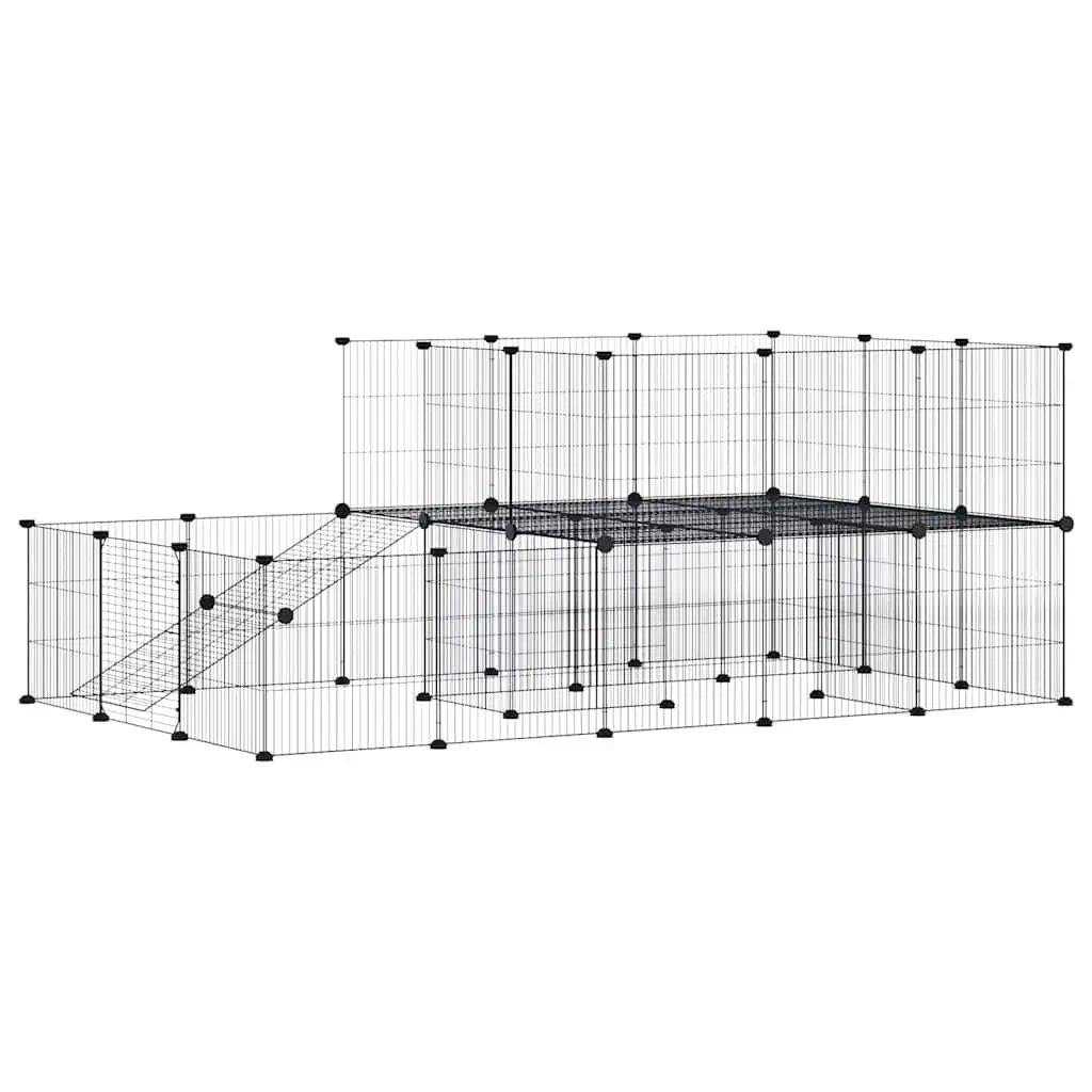 44-Panel Pet Cage with Door 175x105x70 cm DIY Modular Animal Enclosure Black