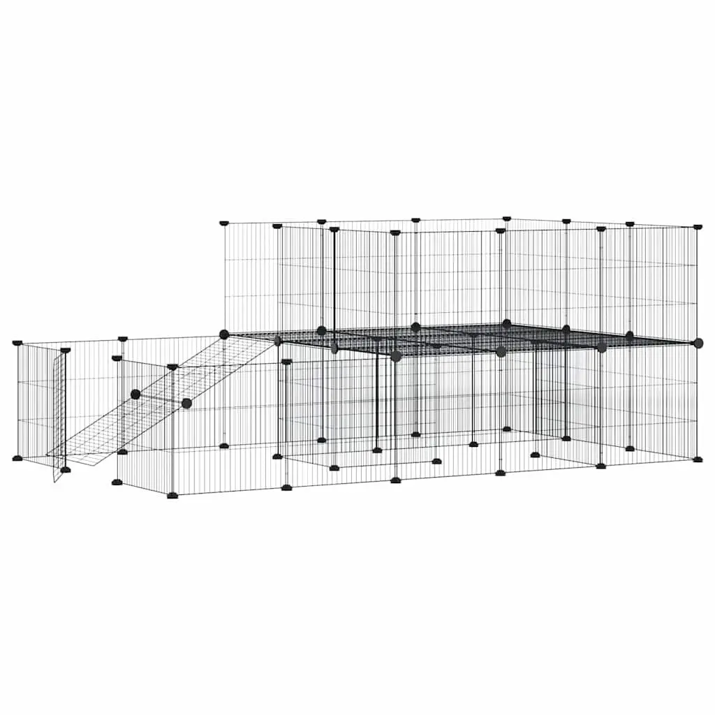 44-Panel Pet Cage with Door 175x105x70 cm DIY Modular Animal Enclosure Black