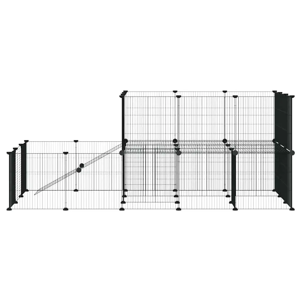 44-Panel Pet Cage with Door 175x105x70 cm DIY Modular Animal Enclosure Black