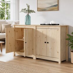 Premium Solid Pine Wood Sideboards 2 pcs Brown Cabinets