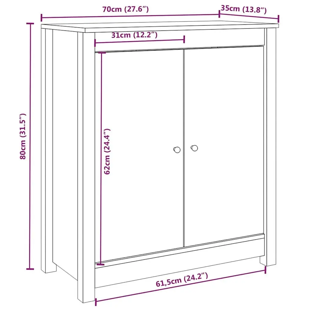 Solid Pine Wood Sideboards 2 pcs Brown Storage Cabinet 70x35x80 cm Furniture