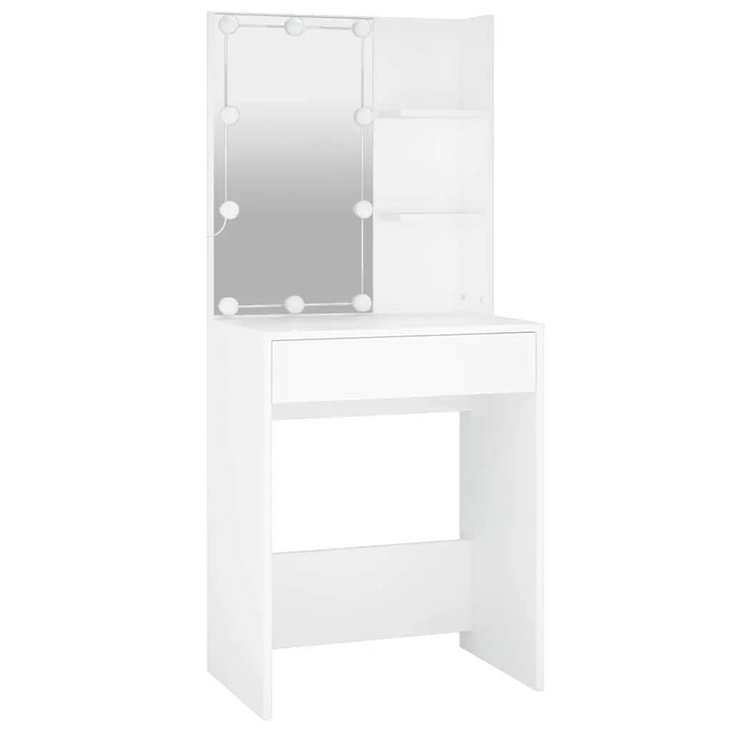 Dressing Table Set Engineered Wood White with LED Mirror and Stool