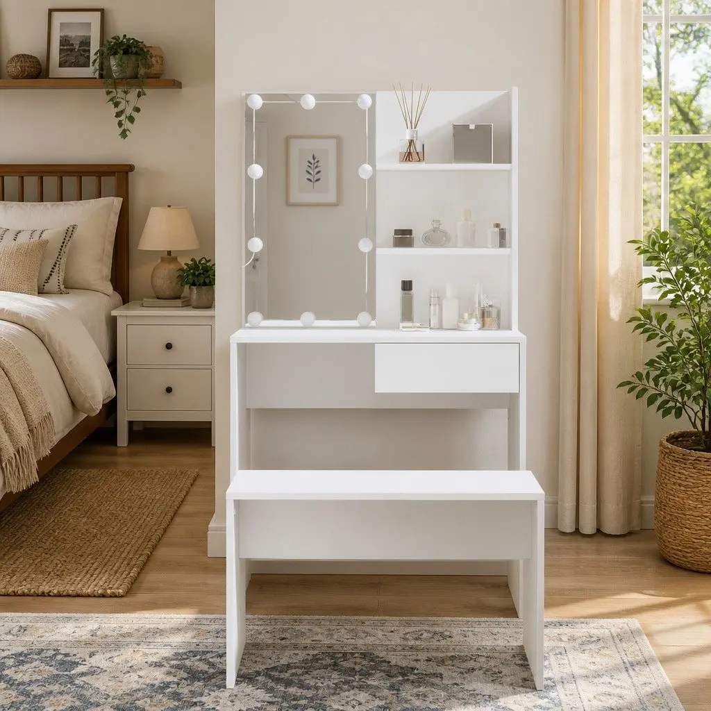 Dressing Table Set with LED Mirror and Stool