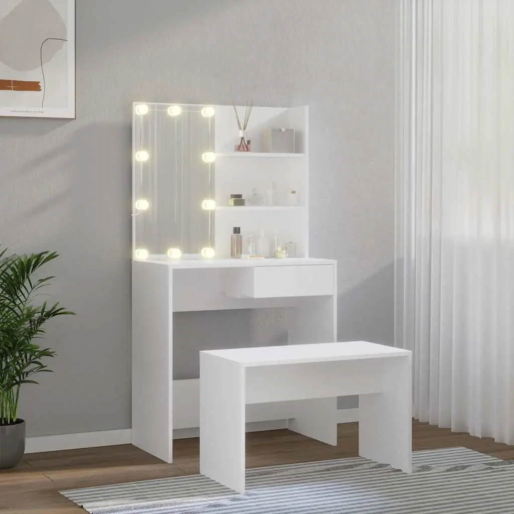 Dressing Table Set with LED Mirror and Stool
