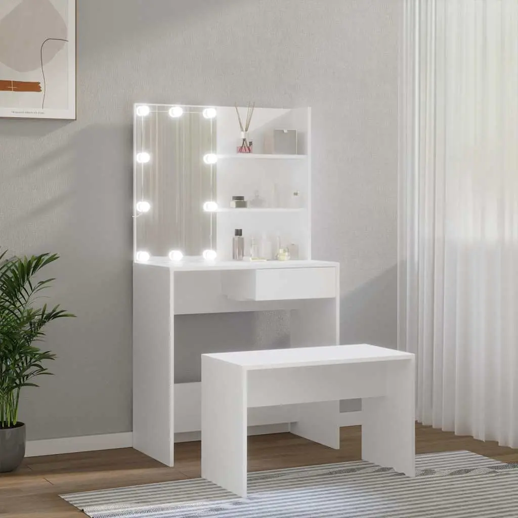 Dressing Table Set with LED Mirror and Stool