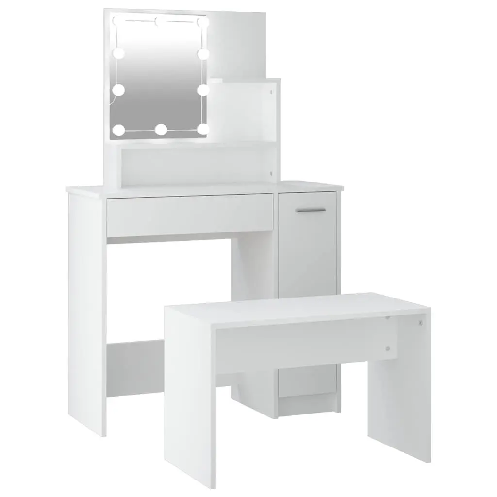White Dressing Table Set with LED Mirror and Stool