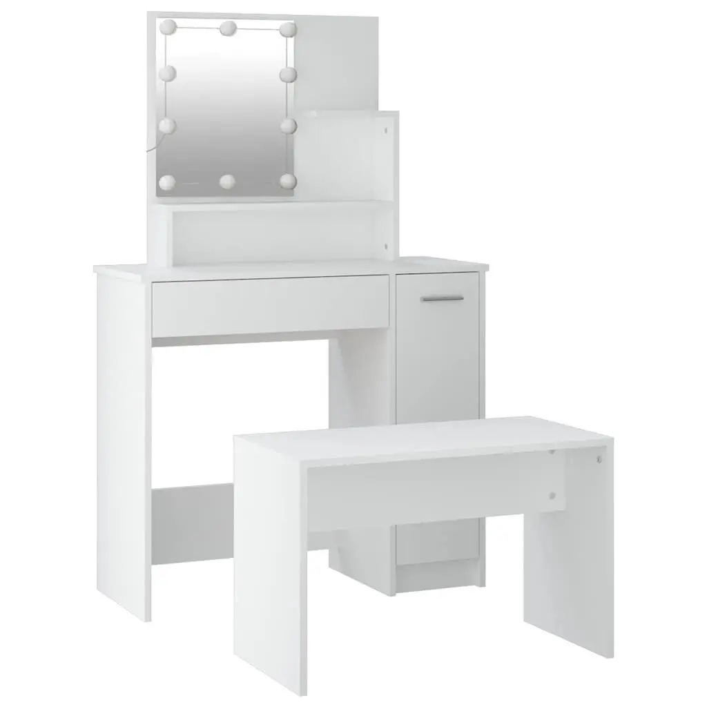 White Dressing Table Set with LED Mirror and Stool