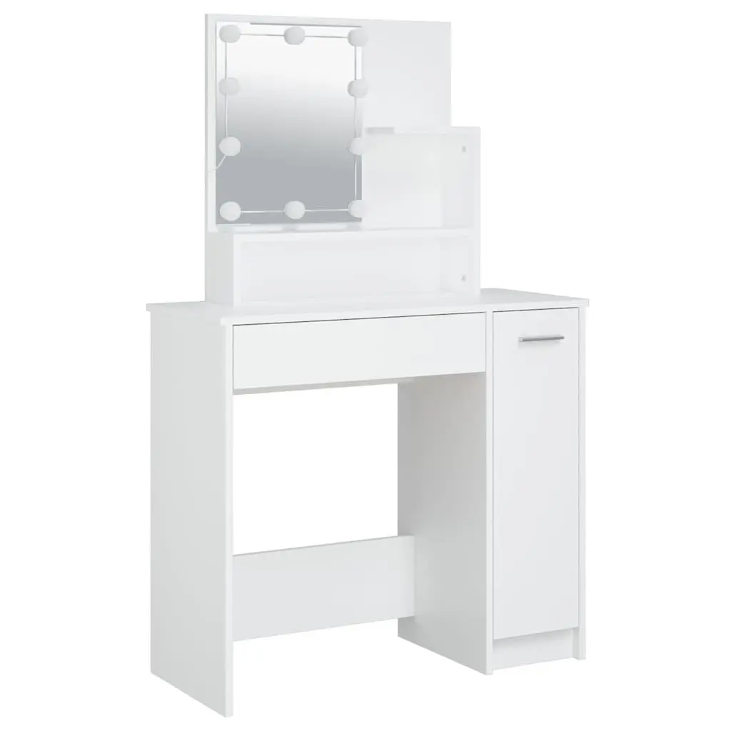 White Dressing Table Set with LED Mirror and Stool