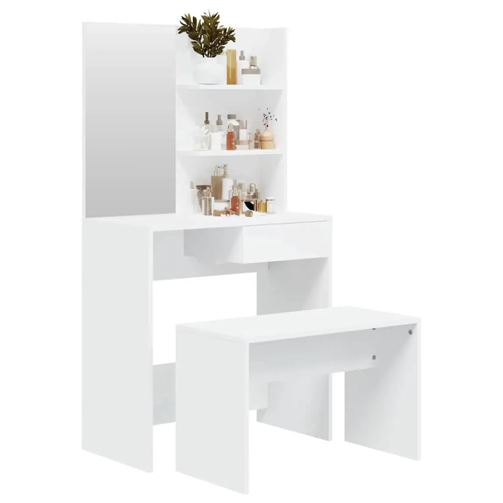 White Dressing Table Set with Mirror and Stool