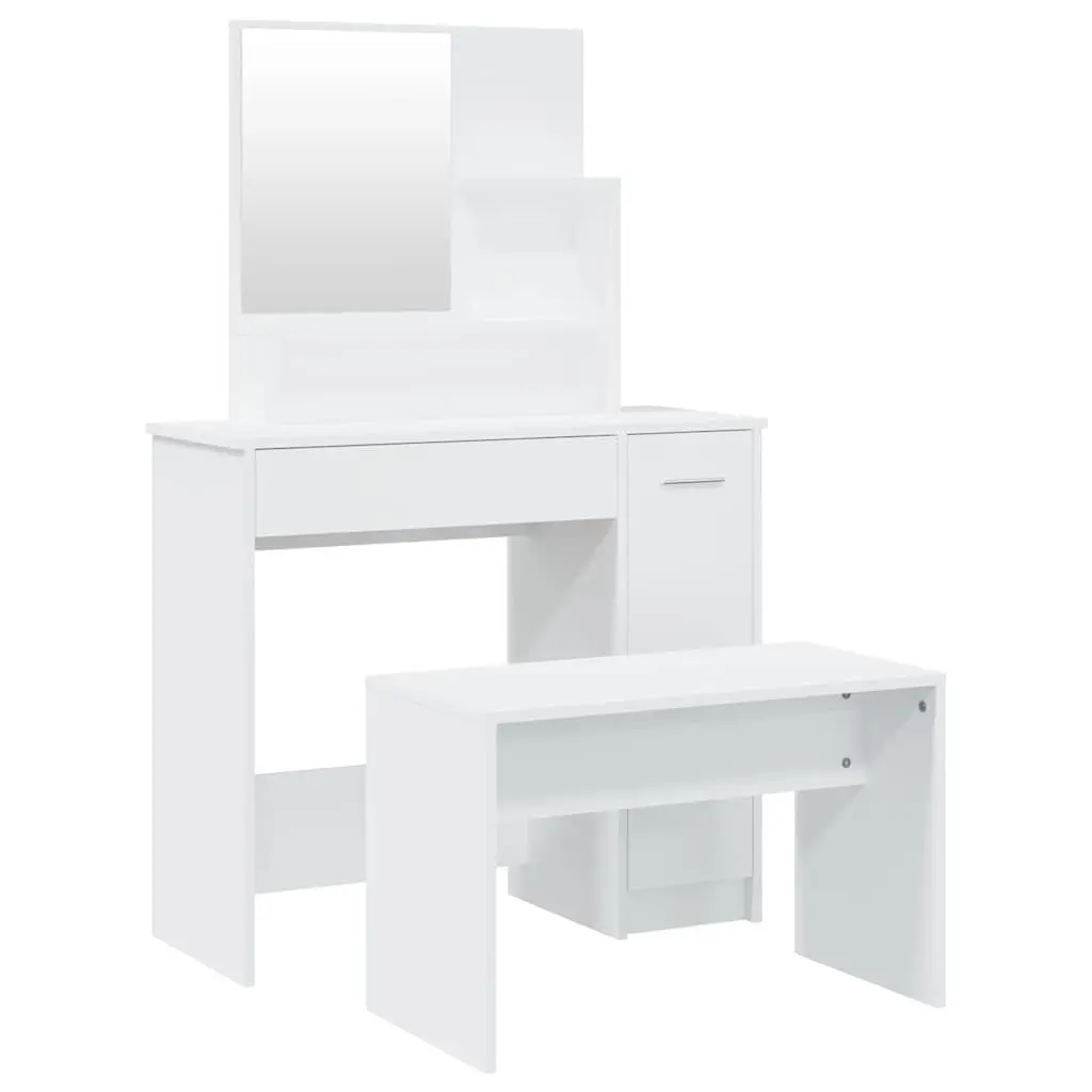 White Dressing Table Set with Vanity Mirror and Stool