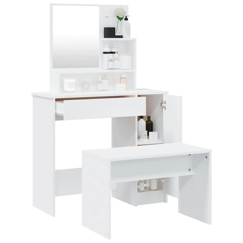 White Dressing Table Set with Vanity Mirror and Stool