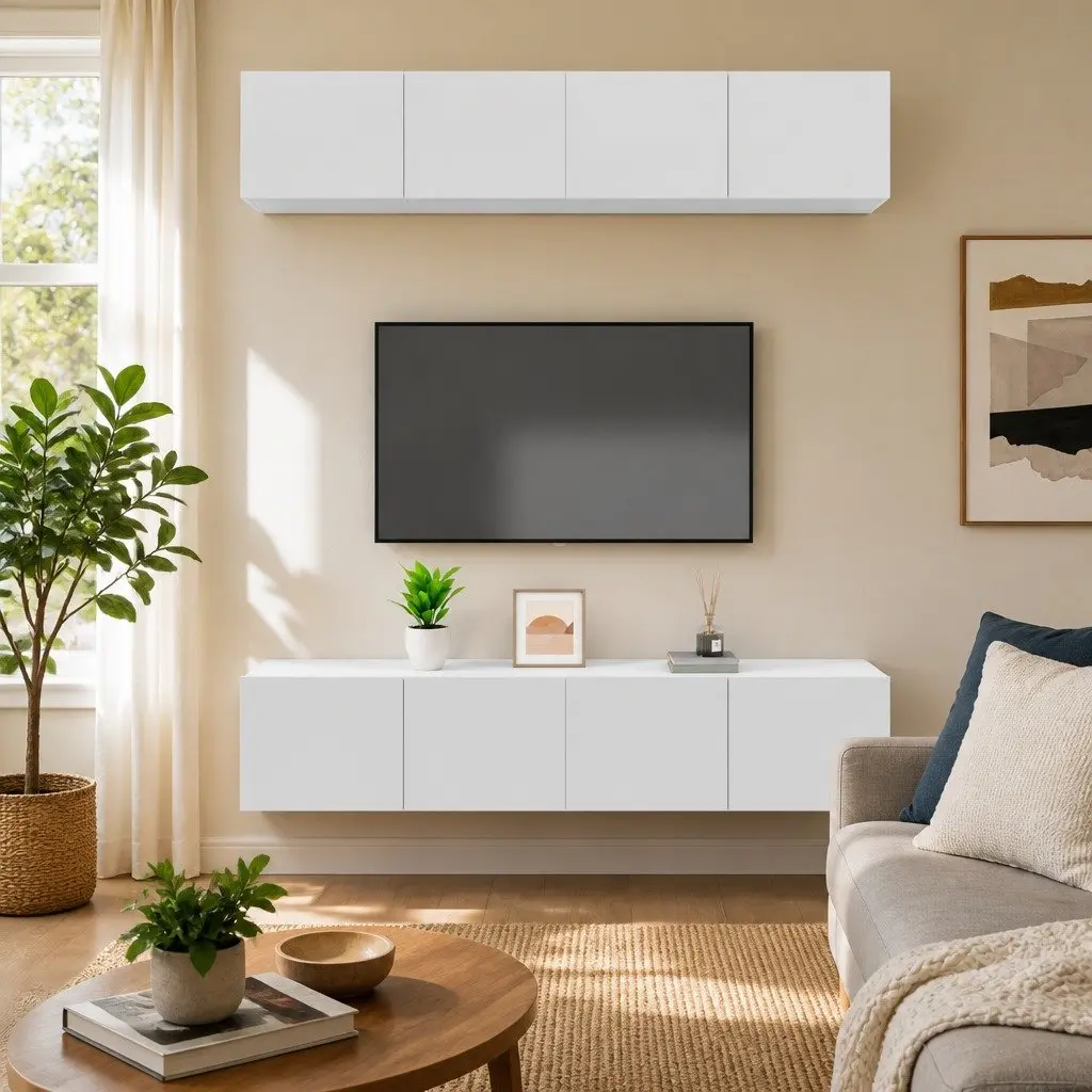 Wall-Mounted TV Cabinet in White Engineered Wood