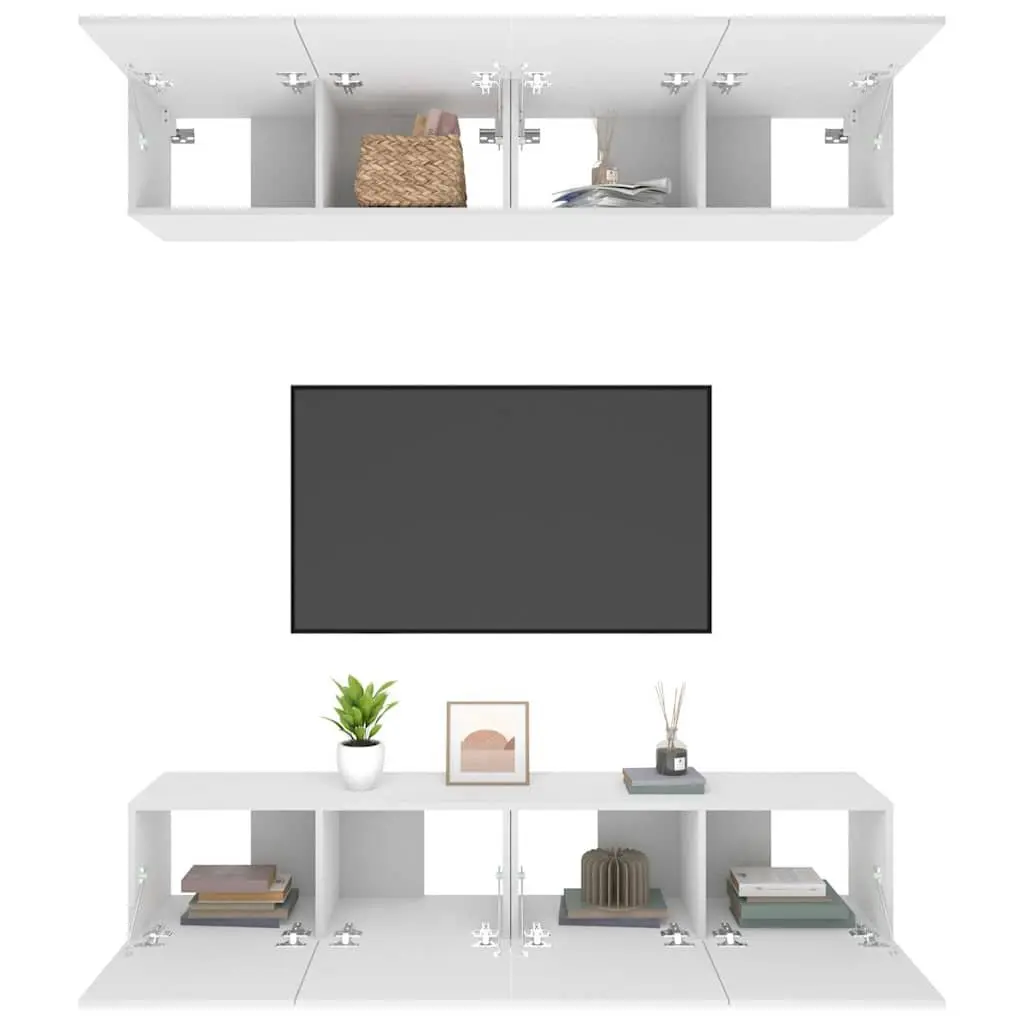 Wall-Mounted TV Cabinet in White Engineered Wood