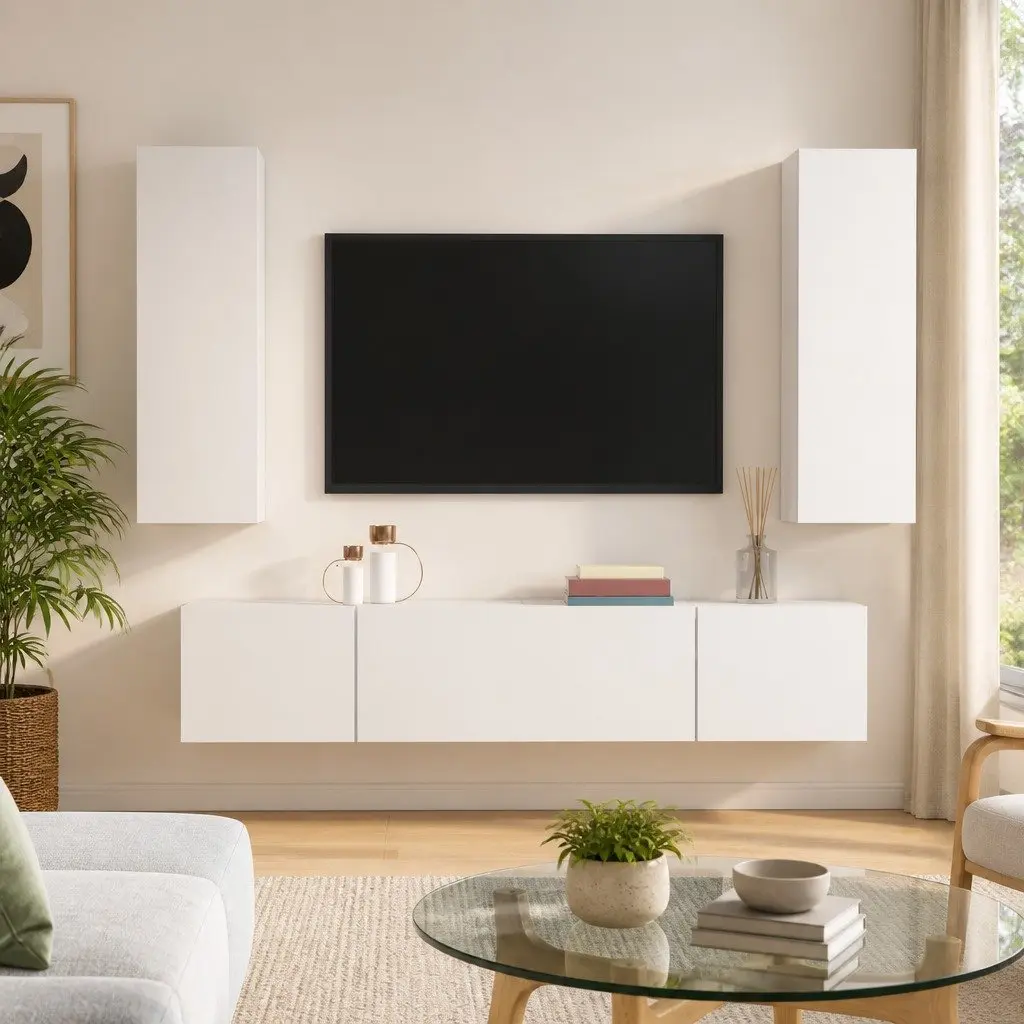 White 4 Piece Wall-Mounted TV Cabinet Set