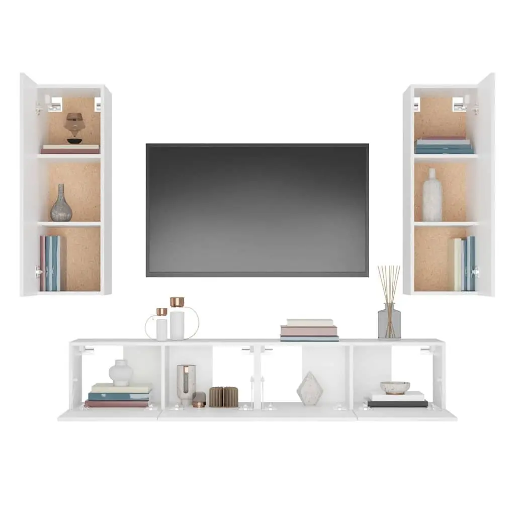 White 4 Piece Wall-Mounted TV Cabinet Set
