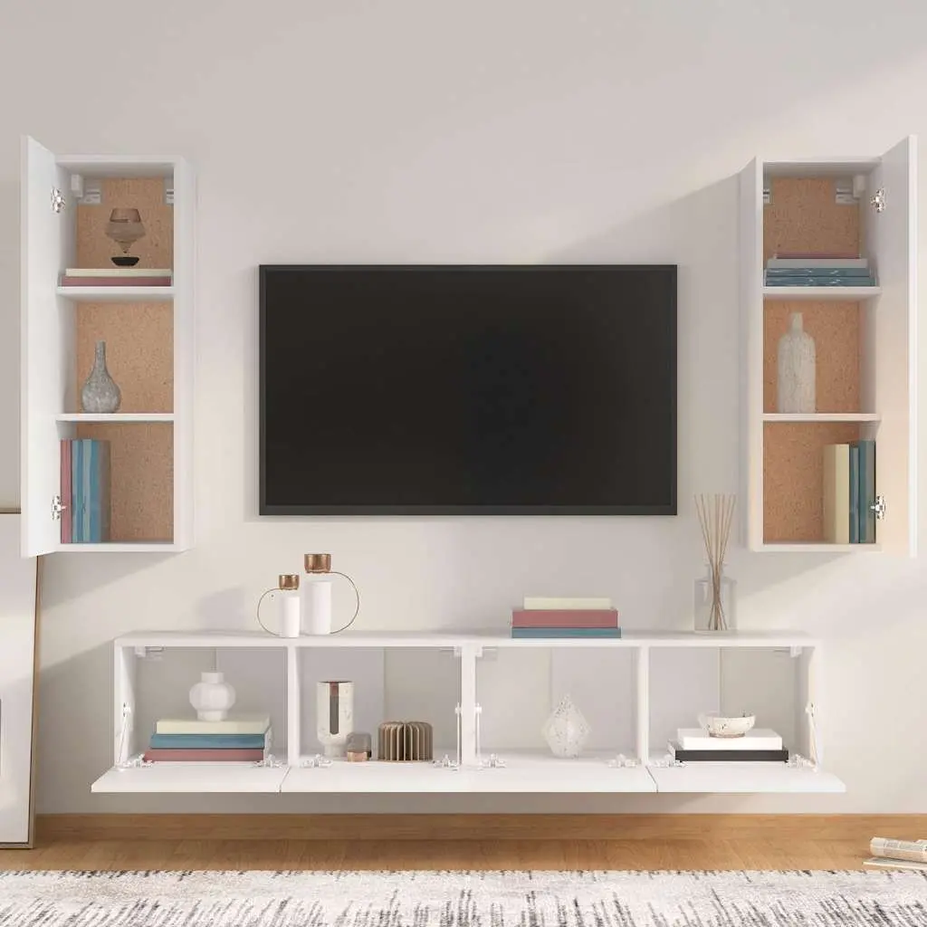 White 4 Piece Wall-Mounted TV Cabinet Set