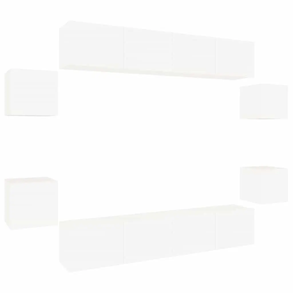 TV Cabinet Set Engineered Wood 8 Piece White Wall-Mounted Storage Unit