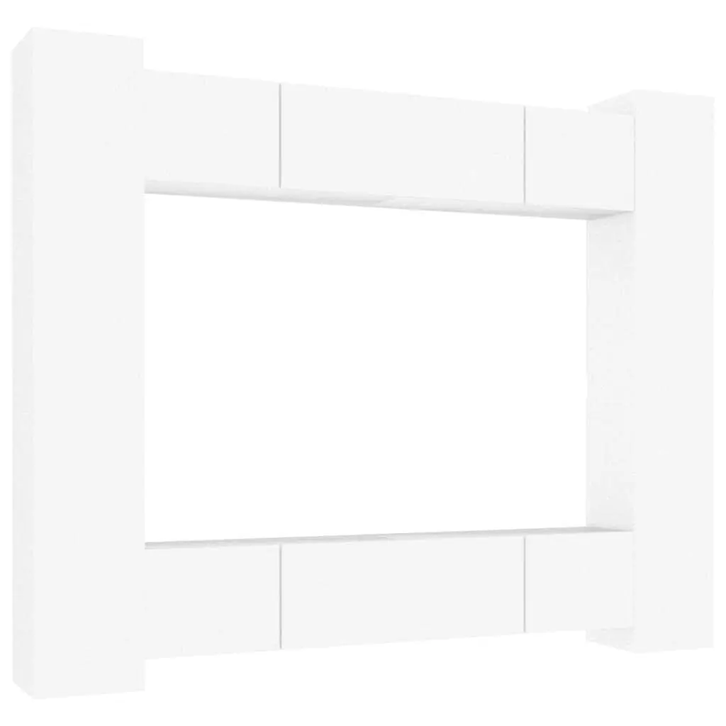 Wall-Mounted 8 Piece TV Cabinet Set in White