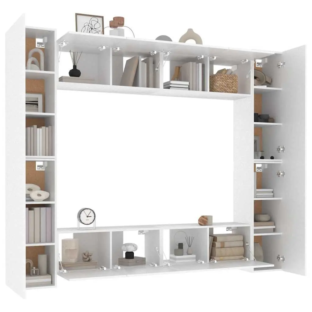 Wall-Mounted 8 Piece TV Cabinet Set in White