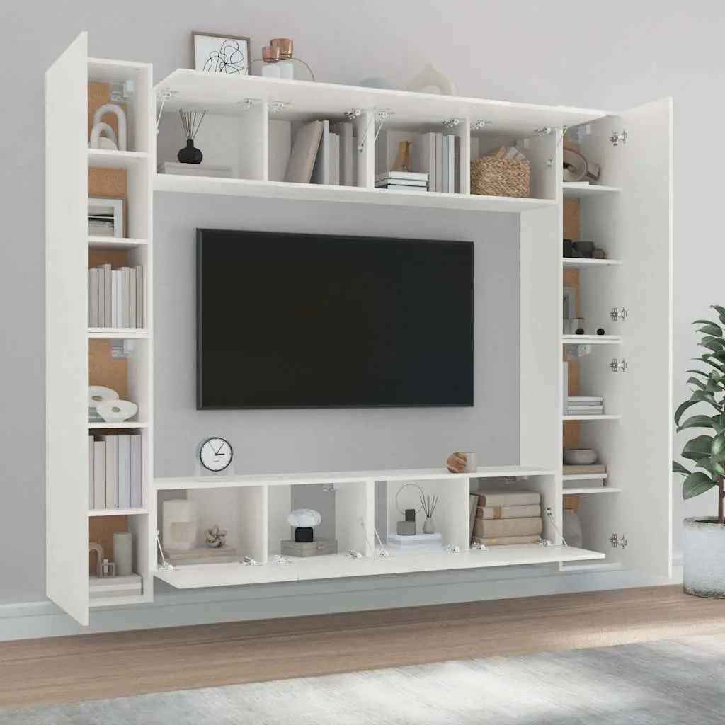 Wall-Mounted 8 Piece TV Cabinet Set in White