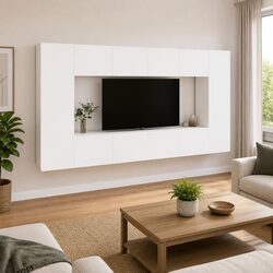 White Wall-Mounted 8 Piece TV Cabinet Set