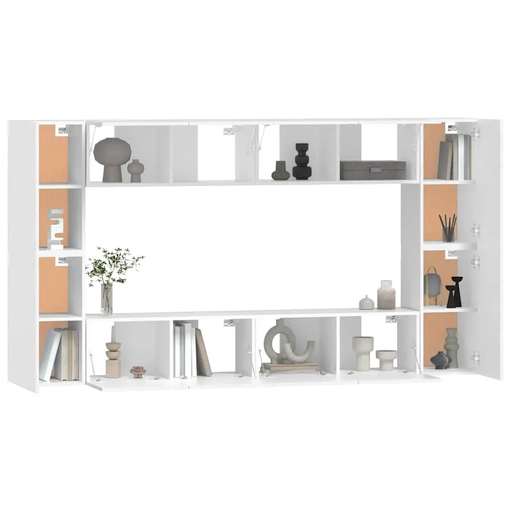 White Wall-Mounted 8 Piece TV Cabinet Set