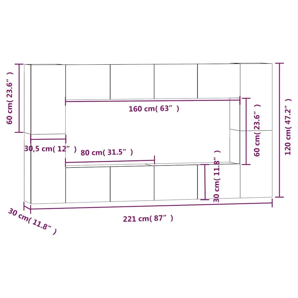 White Wall-Mounted 8 Piece TV Cabinet Set