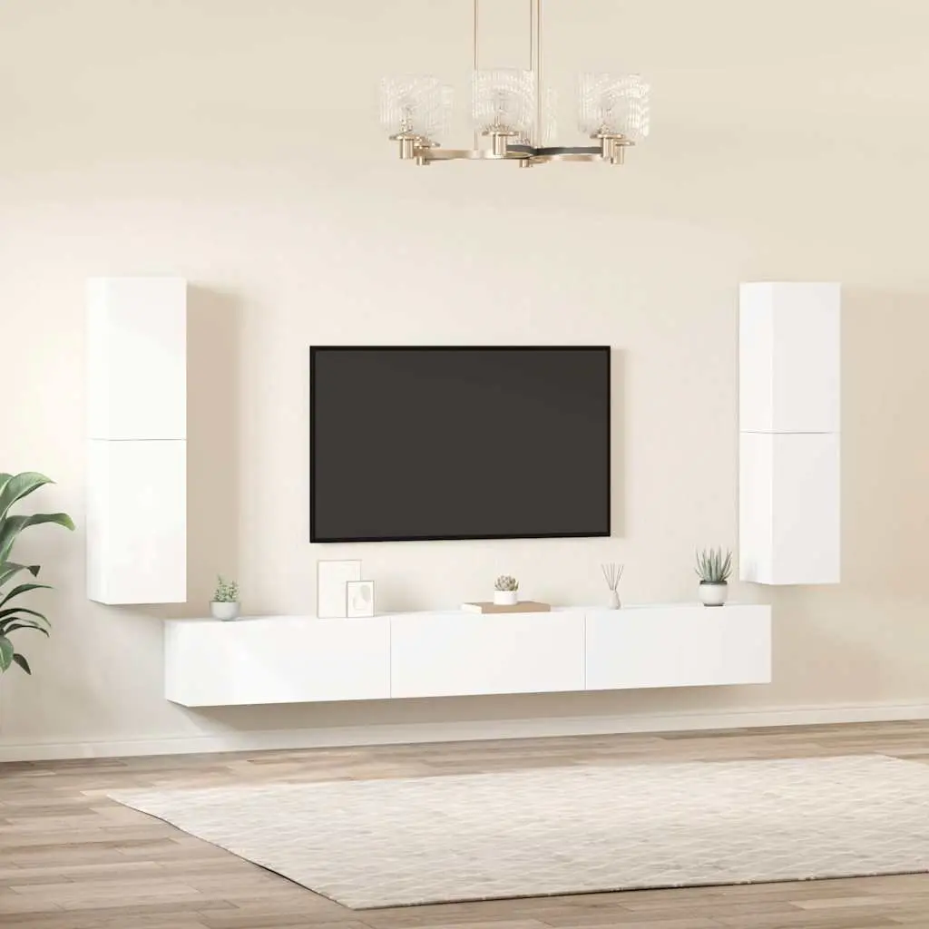 7-Piece White Wall-Mounted TV Cabinet Storage Unit