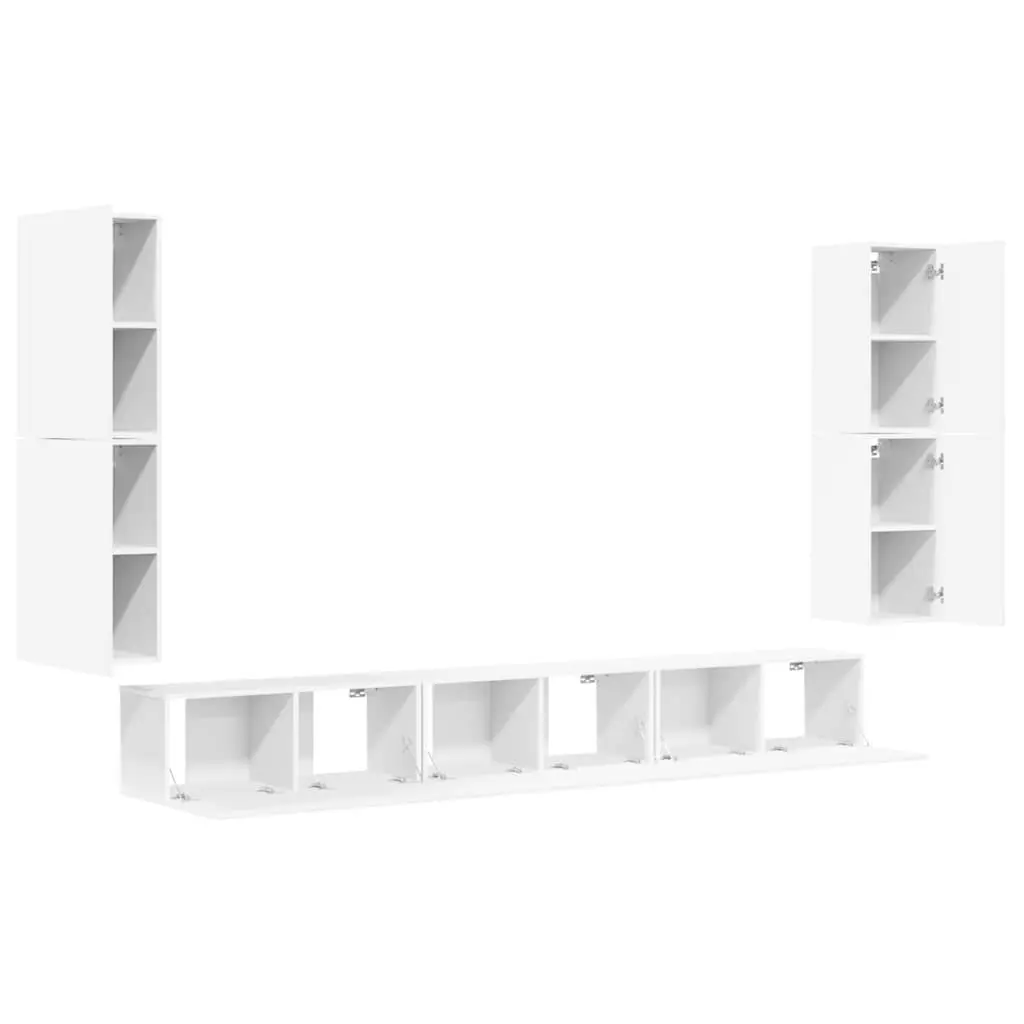 7-Piece White Wall-Mounted TV Cabinet Storage Unit