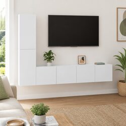 Elegant 4 Piece White Wall Mounted TV Cabinet Set