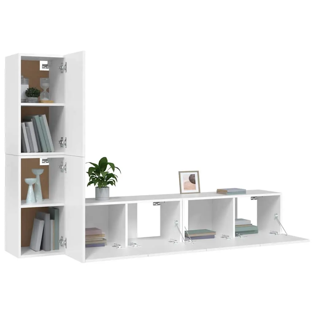 4 Piece White Wall Mounted TV Cabinet Set