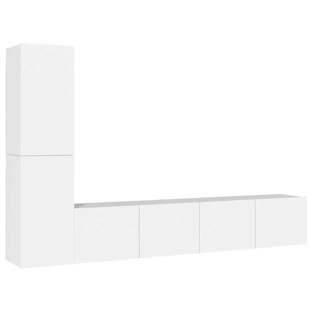 4 Piece White Wall Mounted TV Cabinet Set