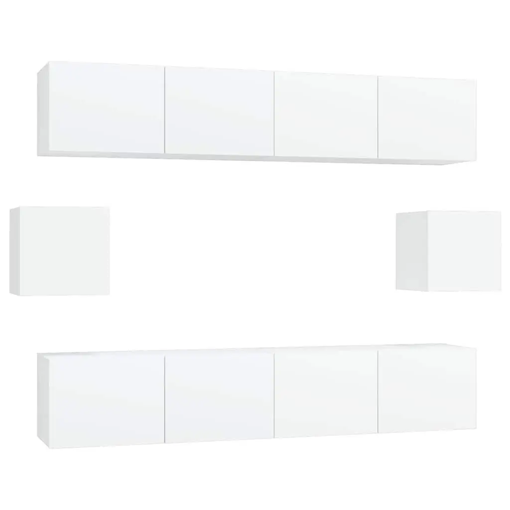 White Wall-Mounted 6-Piece TV Cabinet Set