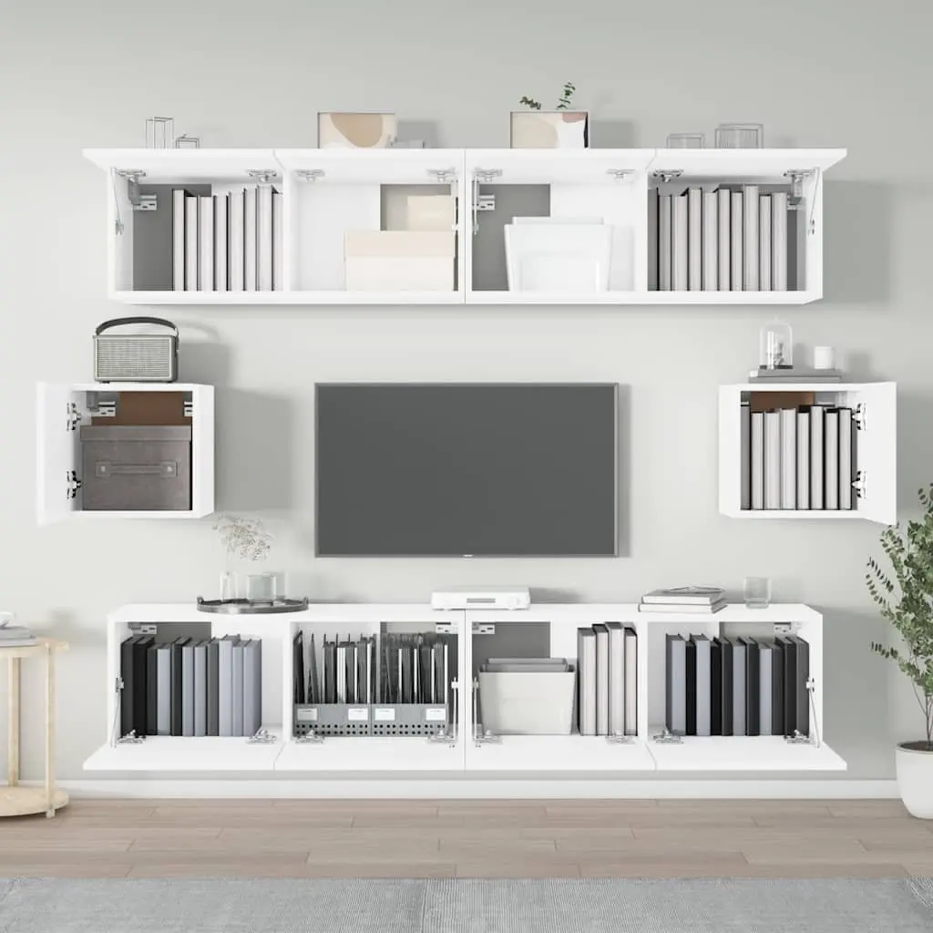White Wall-Mounted 6-Piece TV Cabinet Set