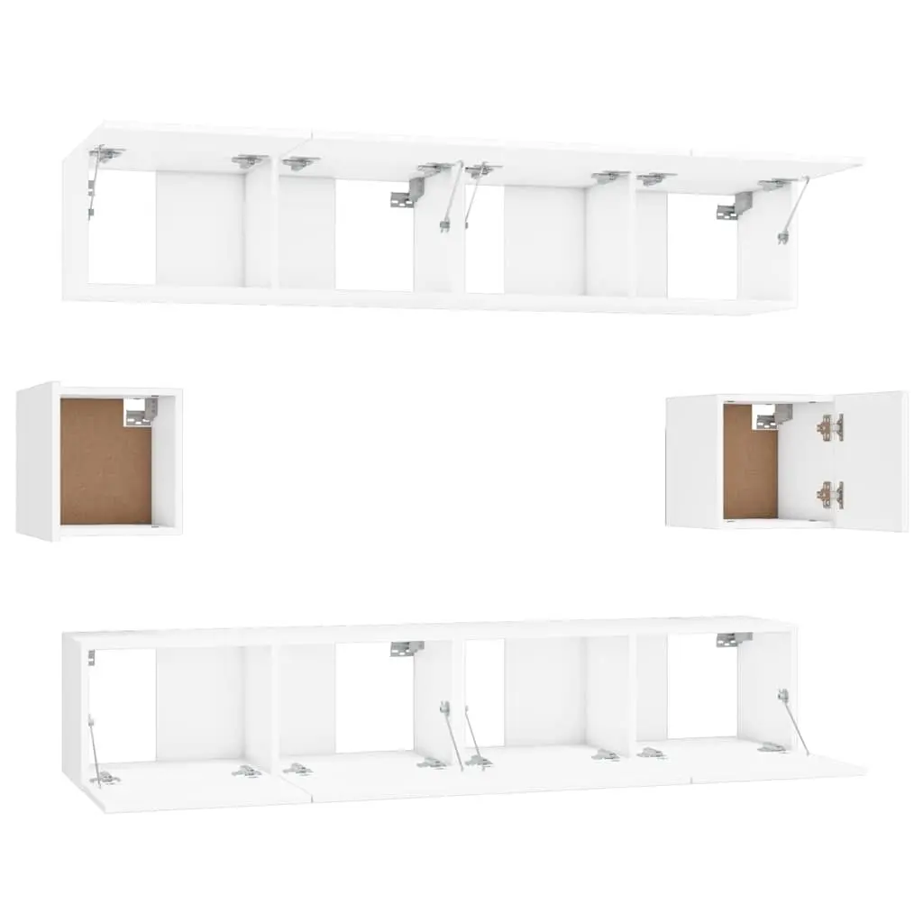 White Wall-Mounted 6-Piece TV Cabinet Set