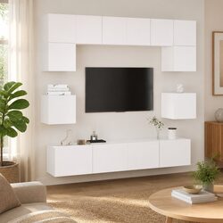 Stylish White Wall-Mounted TV Cabinet Set - 8 Pieces